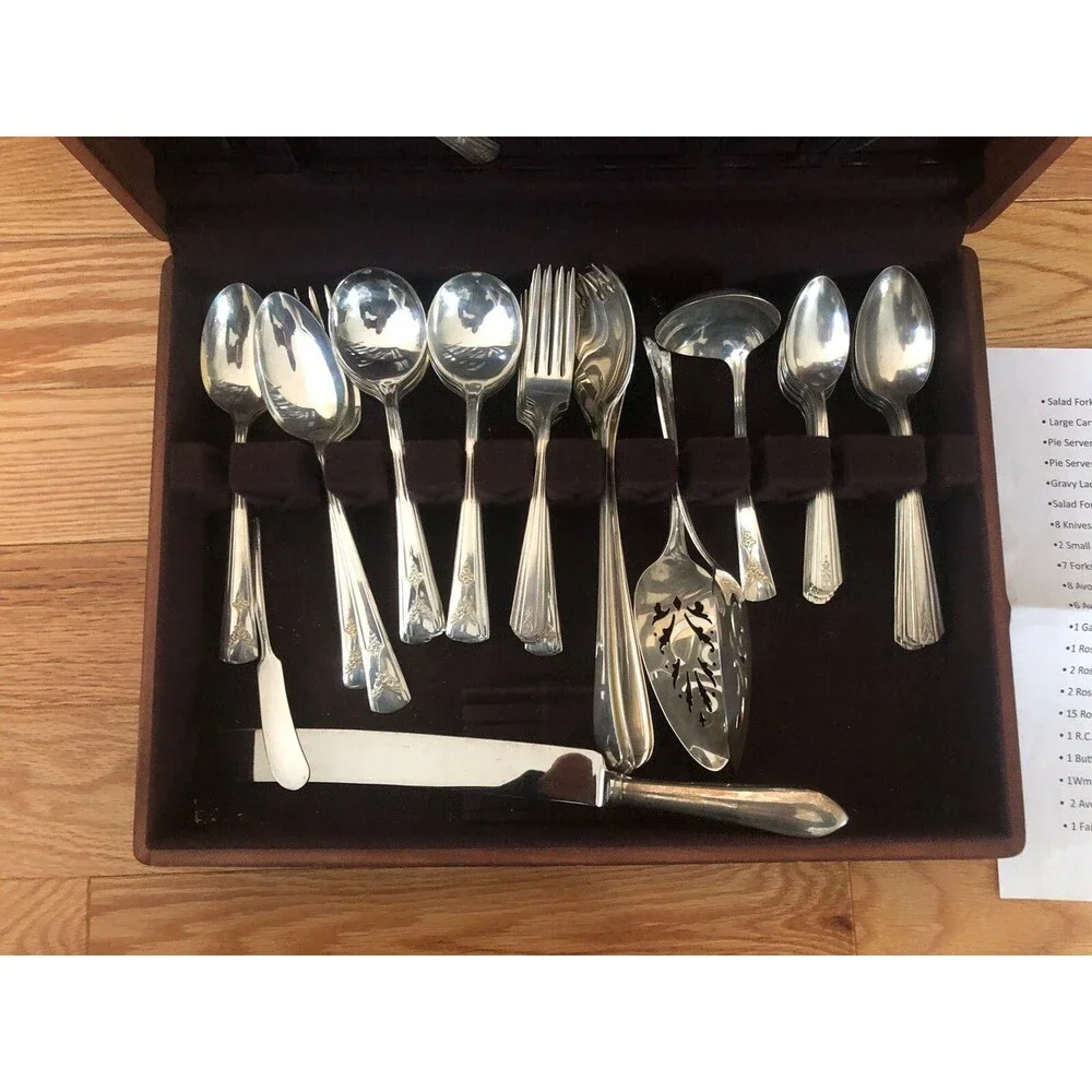 Vintage Naken’s Tarnish Proof Silverware Chest with 65 pcs Flatware Made in Eng
